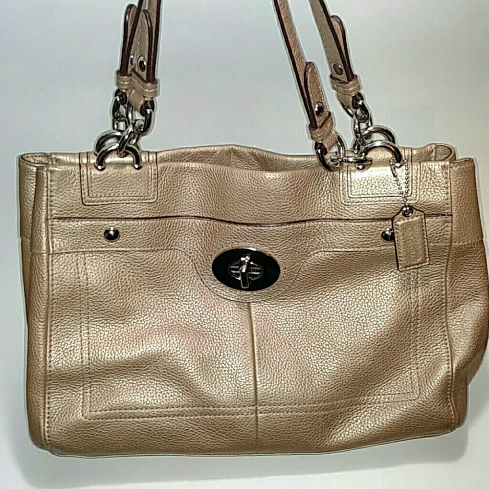 Coach Tan/ Champagne Pebble Leather Turnlock Purse